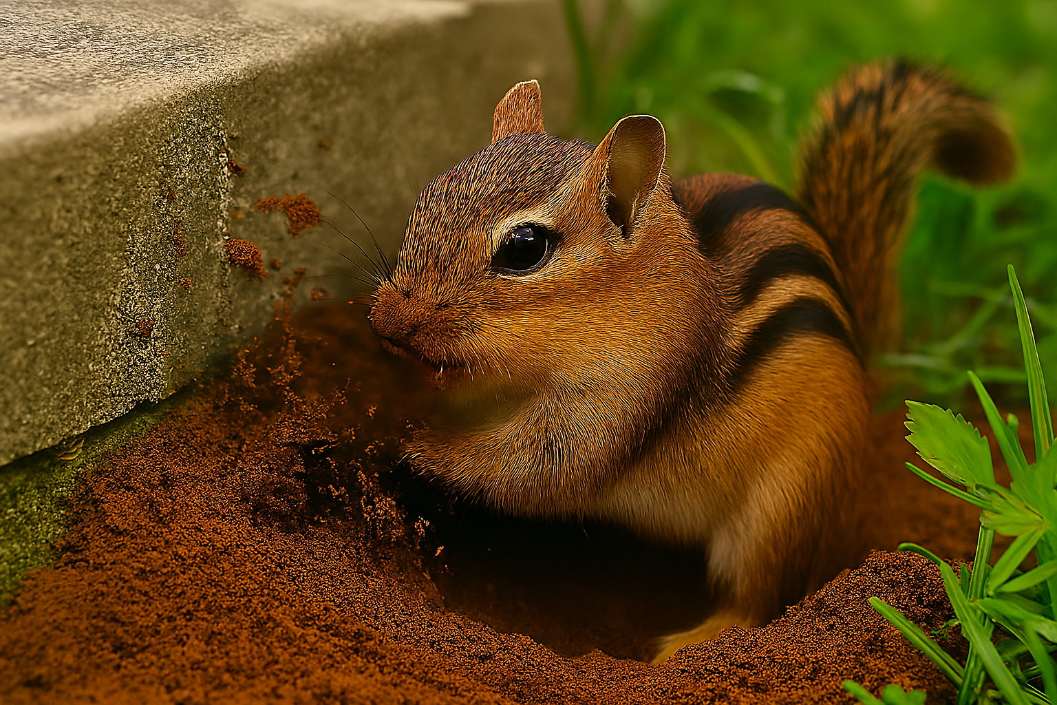 chipmunk burrowing under step